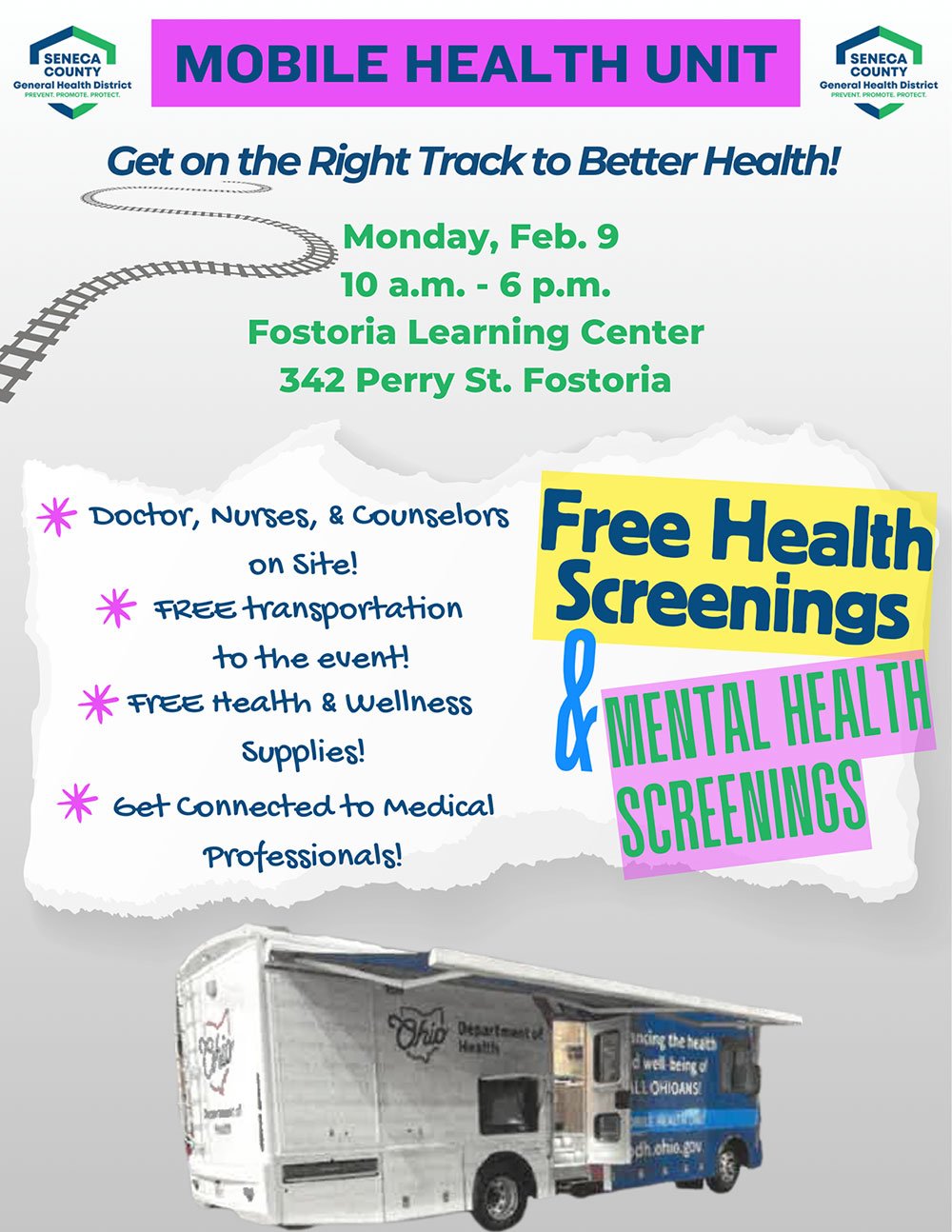 Seneca County General Health District will be offering FREE health screenings on Monday, Feb. 9 in Fostoria flyer